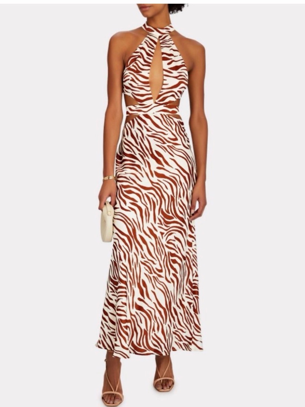 Auteur Emilie Zebra Silk Maxi Halter Dress Sz S